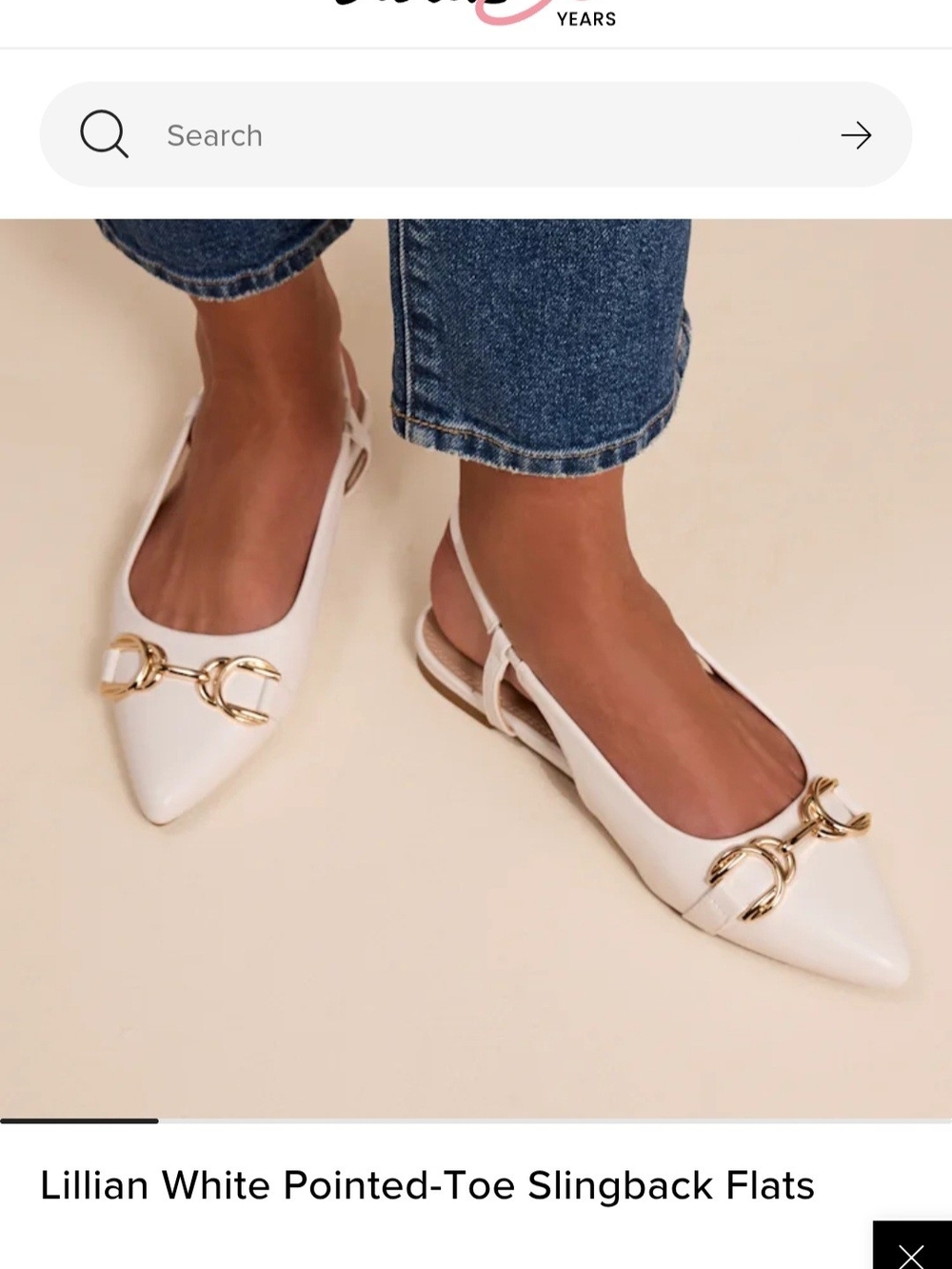 Lulu's Lillian White Pointed-Toe Slingback Flats with Gold Hardware